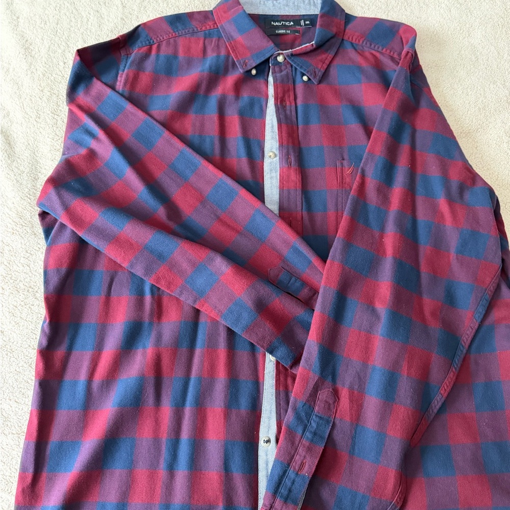 Nautica Men's Burgundy and Navy Checkered Shirt